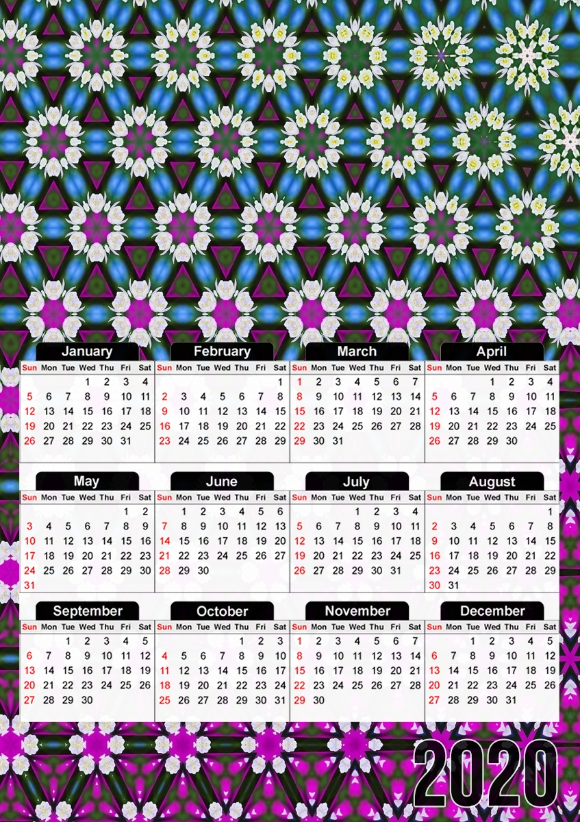 Abstract bright floral geometric pattern teal pink white für A3 Fotokalender 30x43cm