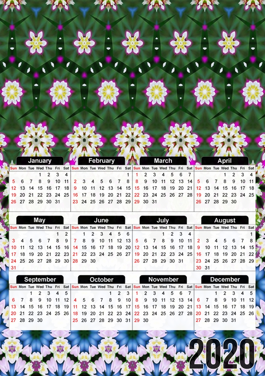 Abstract ethnic floral stripe pattern white blue green für A3 Fotokalender 30x43cm