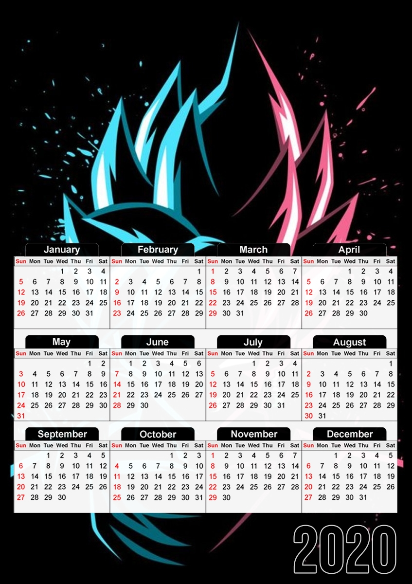 Black Goku Face Art Blue and pink hair für A3 Fotokalender 30x43cm
