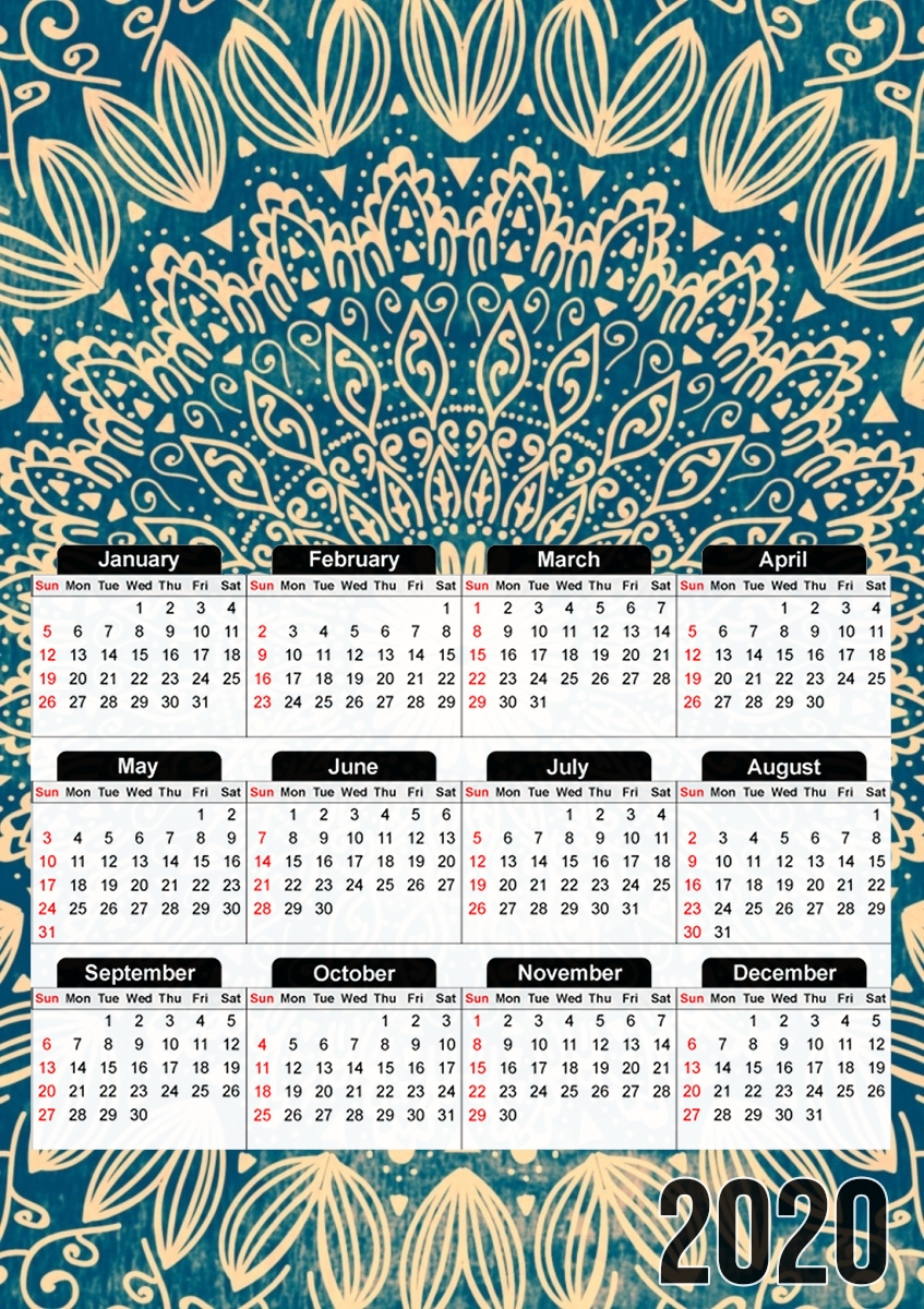Blue Organic boho mandala für A3 Fotokalender 30x43cm
