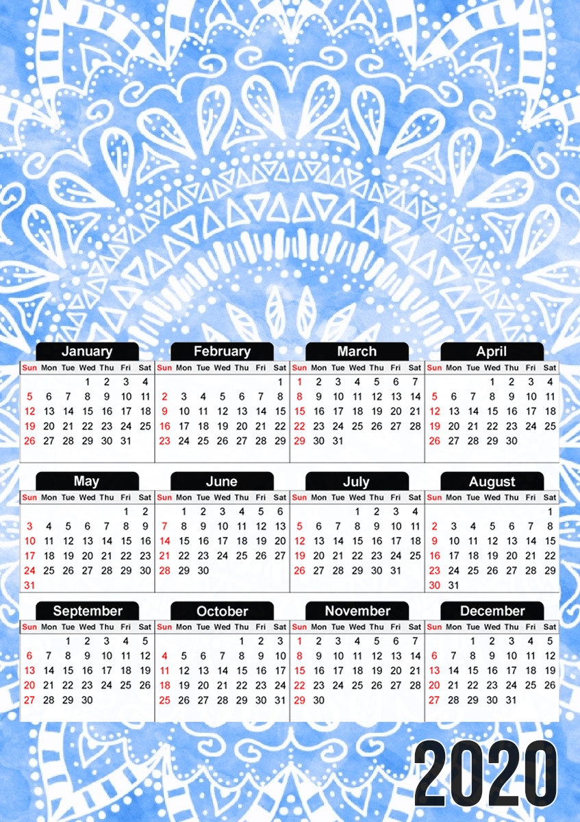 Bohemian Flower Mandala in Blue für A3 Fotokalender 30x43cm