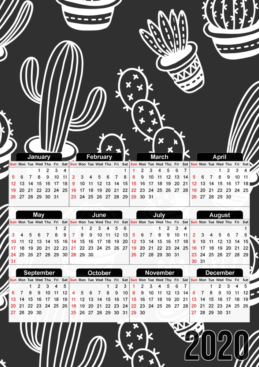 Cactus Pattern Black Vector für A3 Fotokalender 30x43cm