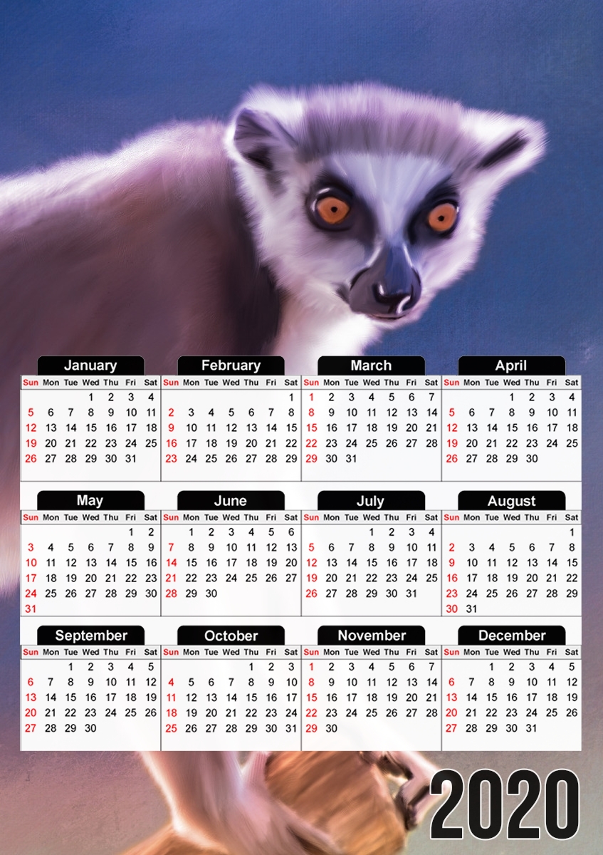 Cute painted Ring-tailed lemur für A3 Fotokalender 30x43cm