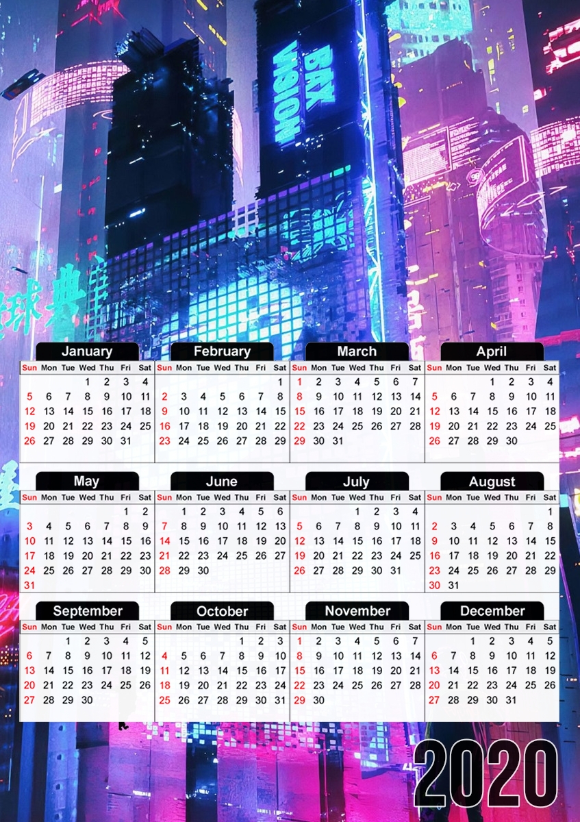 Cyberpunk city night art für A3 Fotokalender 30x43cm