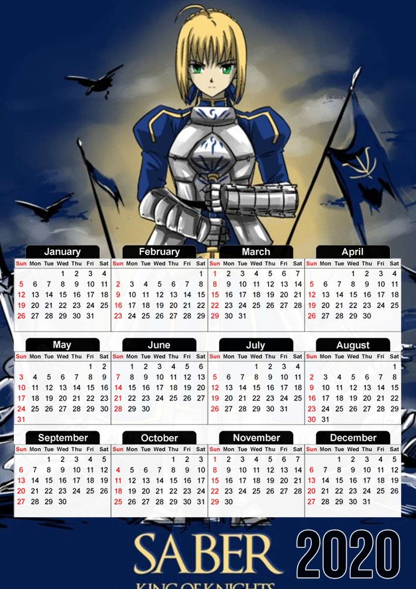 Fate Zero Fate stay Night Saber King Of Knights für A3 Fotokalender 30x43cm