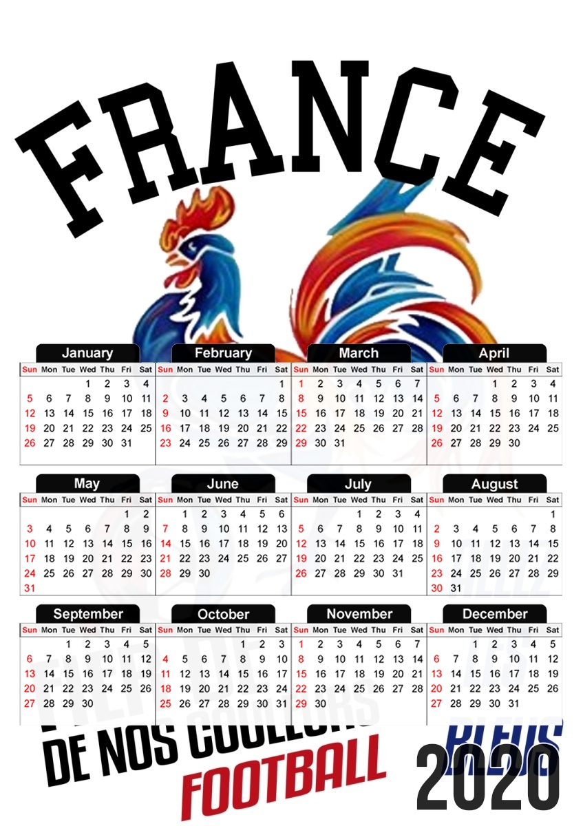France Football Coq Sportif Fier de nos couleurs Allez les bleus für A3 Fotokalender 30x43cm
