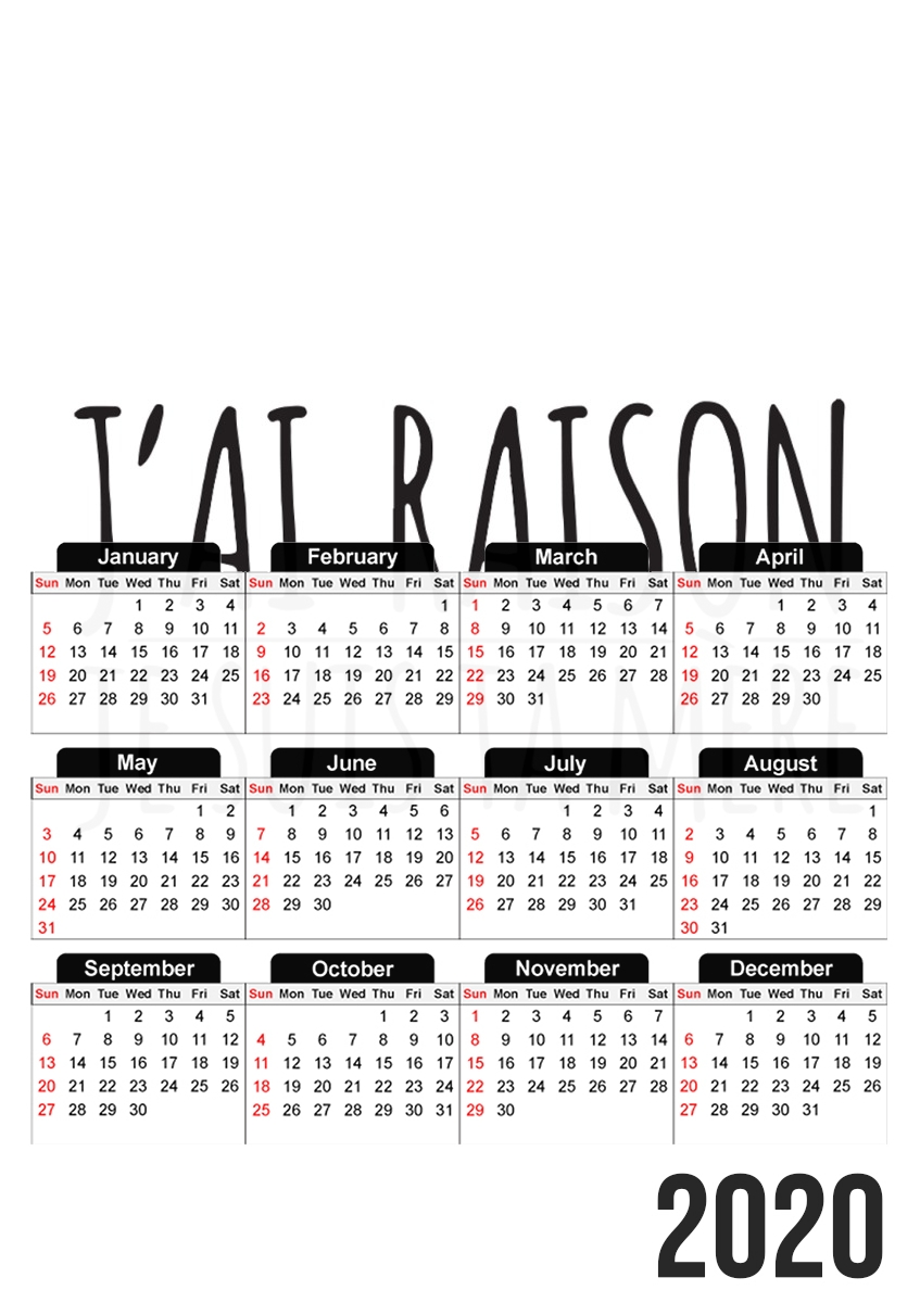 Jai raison je suis ta mere für A3 Fotokalender 30x43cm