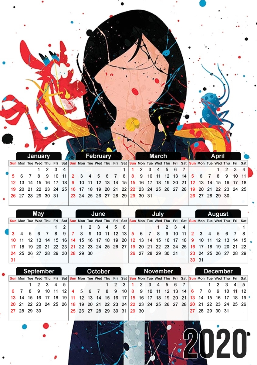 Mulan Princess Watercolor Decor für A3 Fotokalender 30x43cm