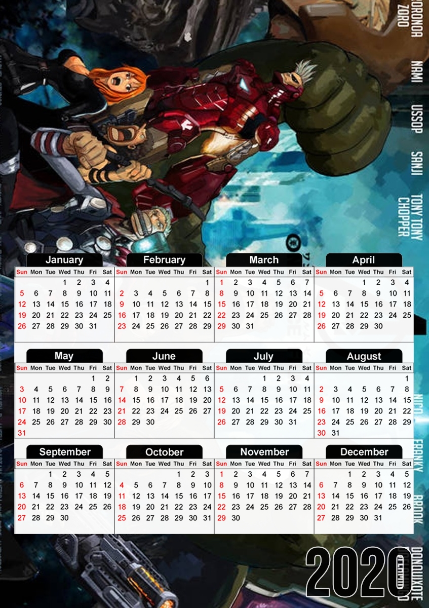 One Piece Mashup Avengers für A3 Fotokalender 30x43cm