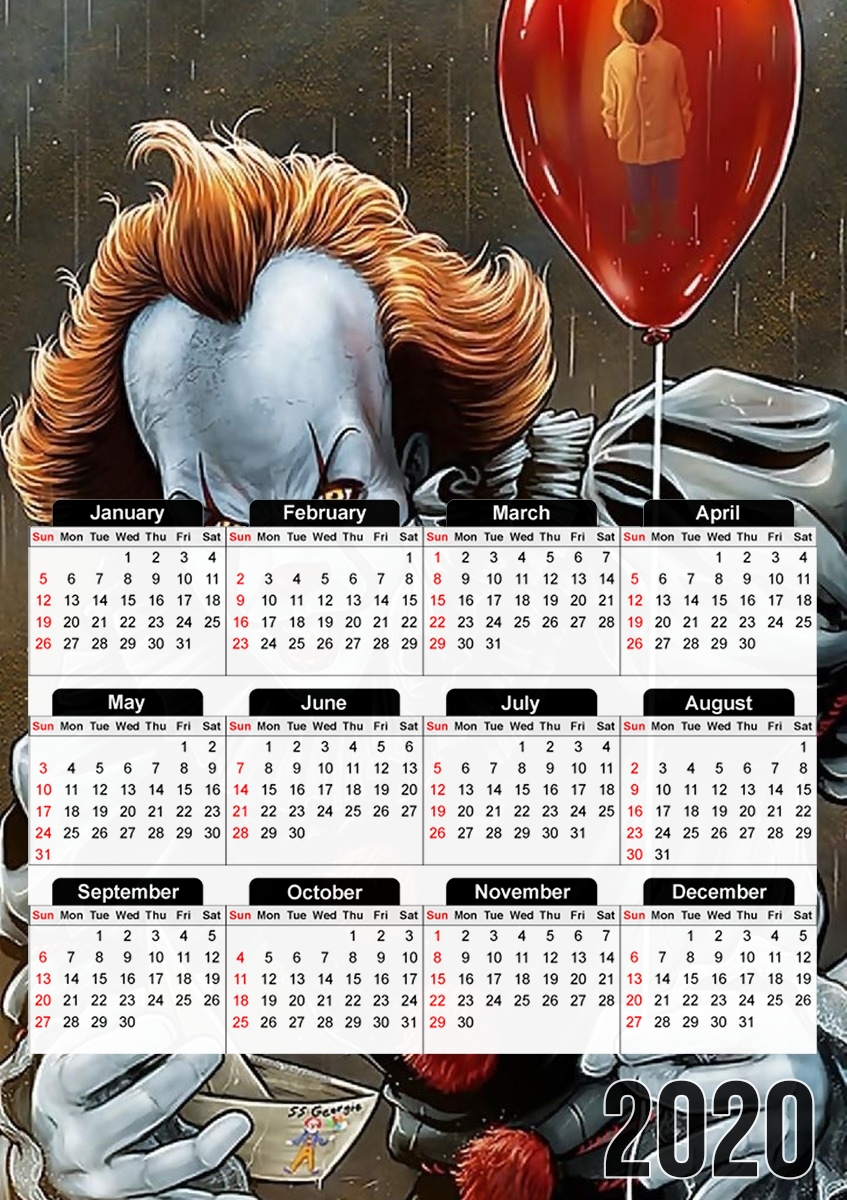 Pennywise Ca Clown Red Ballon für A3 Fotokalender 30x43cm