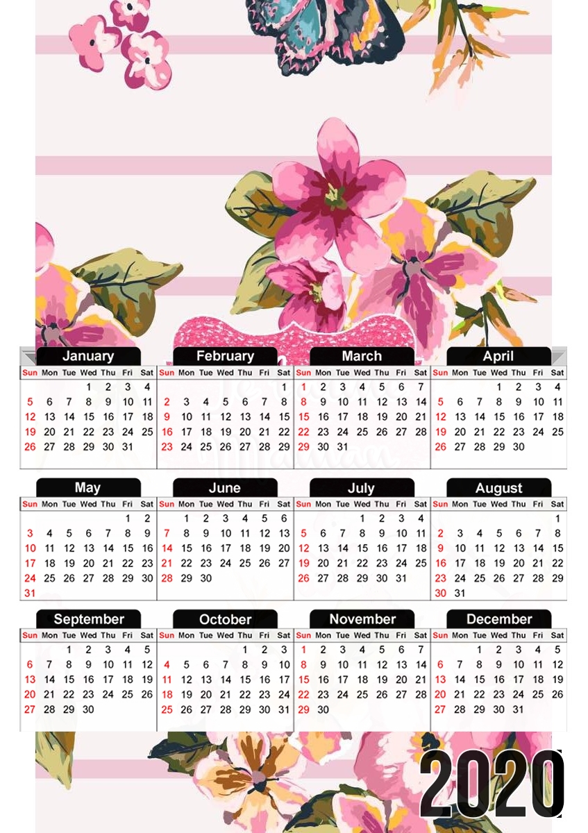 Pink floral Marinière - Je t'aime Maman für A3 Fotokalender 30x43cm