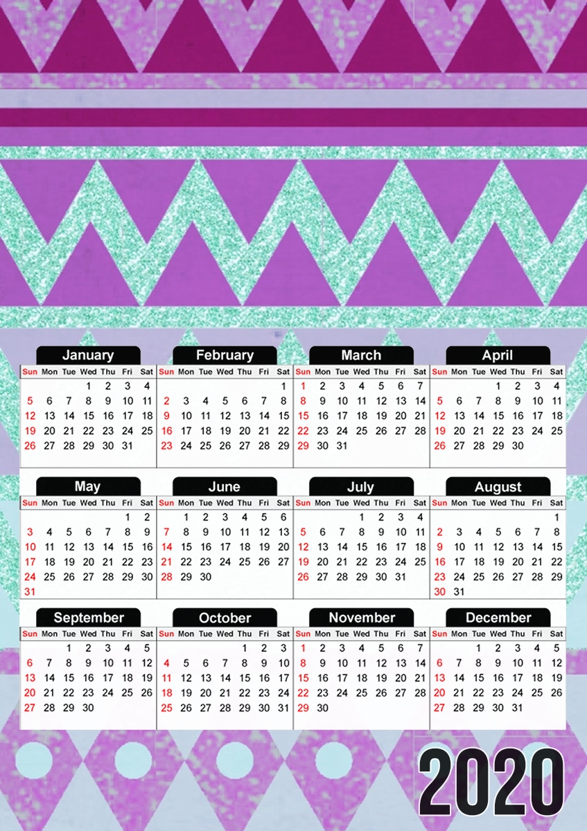 Tribal Chevron in pink and mint glitter für A3 Fotokalender 30x43cm