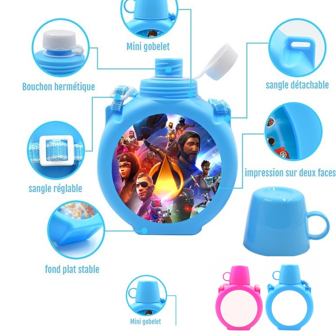 Fortnite Skin Omega Infinity War für Bruchsichere Kinderflasche 730 ml in blau oder pink