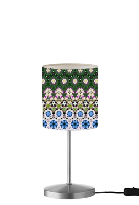 Abstract ethnic floral stripe pattern white blue green für Tisch- / Nachttischlampe