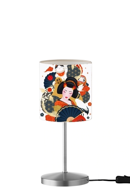 Japanese geisha surrounded with colorful carps für Tisch- / Nachttischlampe