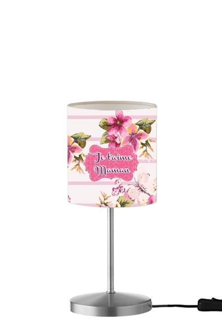 Pink floral Marinière - Je t'aime Maman für Tisch- / Nachttischlampe