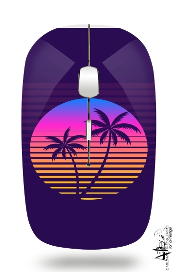 Classic retro 80s style tropical sunset für Kabellose optische Maus mit USB-Empfänger